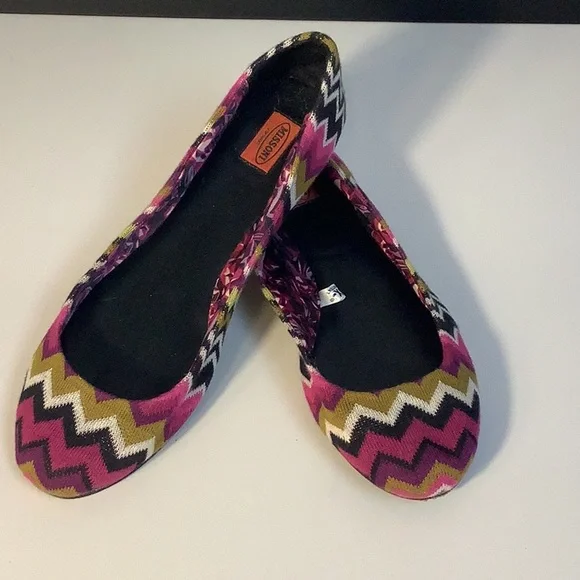 Missoni For Target Purple Green Sweater Knit Zig Zag Chevron Ballet Flats Sz 9.5 - Picture 1 of 12